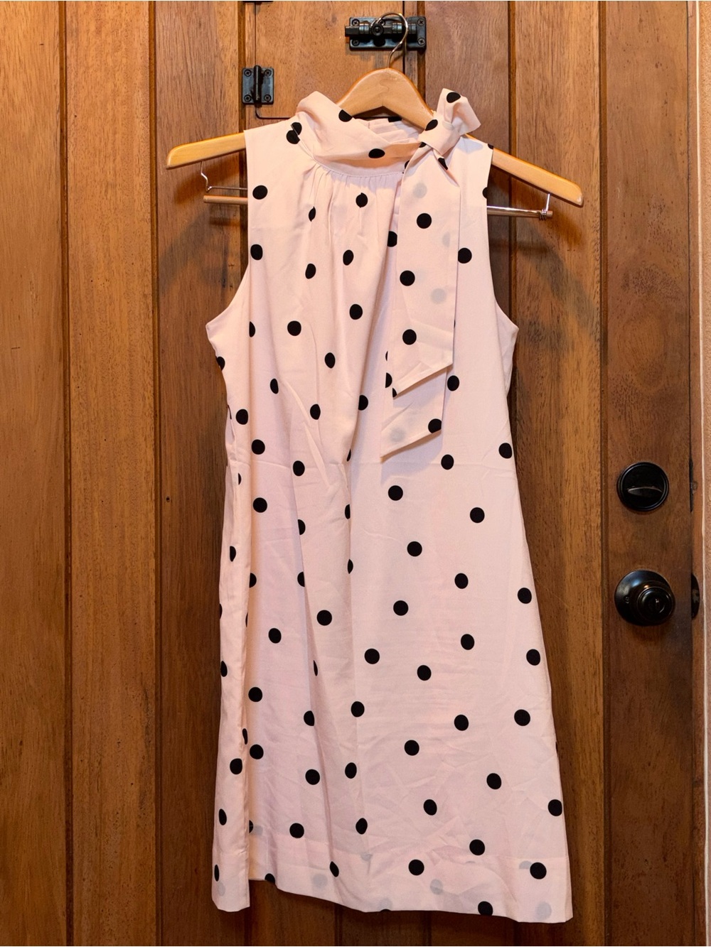 Ann Taylor Sleeveless Pink Polka Dot Tie-Neck Dress